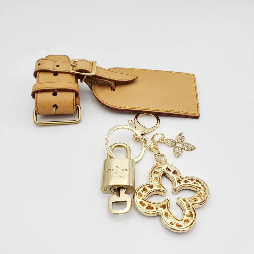 Authentic Louis Vuitton Luggage Nametag and Gold Padlock with Unbranded Keycharm